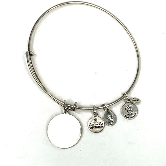 Alex and Ani Initial E Charm Bracelet Silver Finish - Expands 2"- 3.5" - Picture 2 of 2